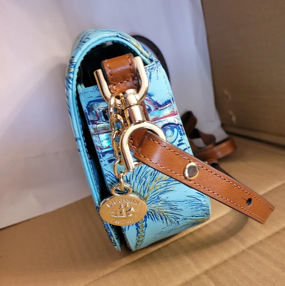 Brahmin BRIAR   Copa Cabana Blue Crossbody Bag with Gold Turn-Lock Nwt - Picture 9 of 11